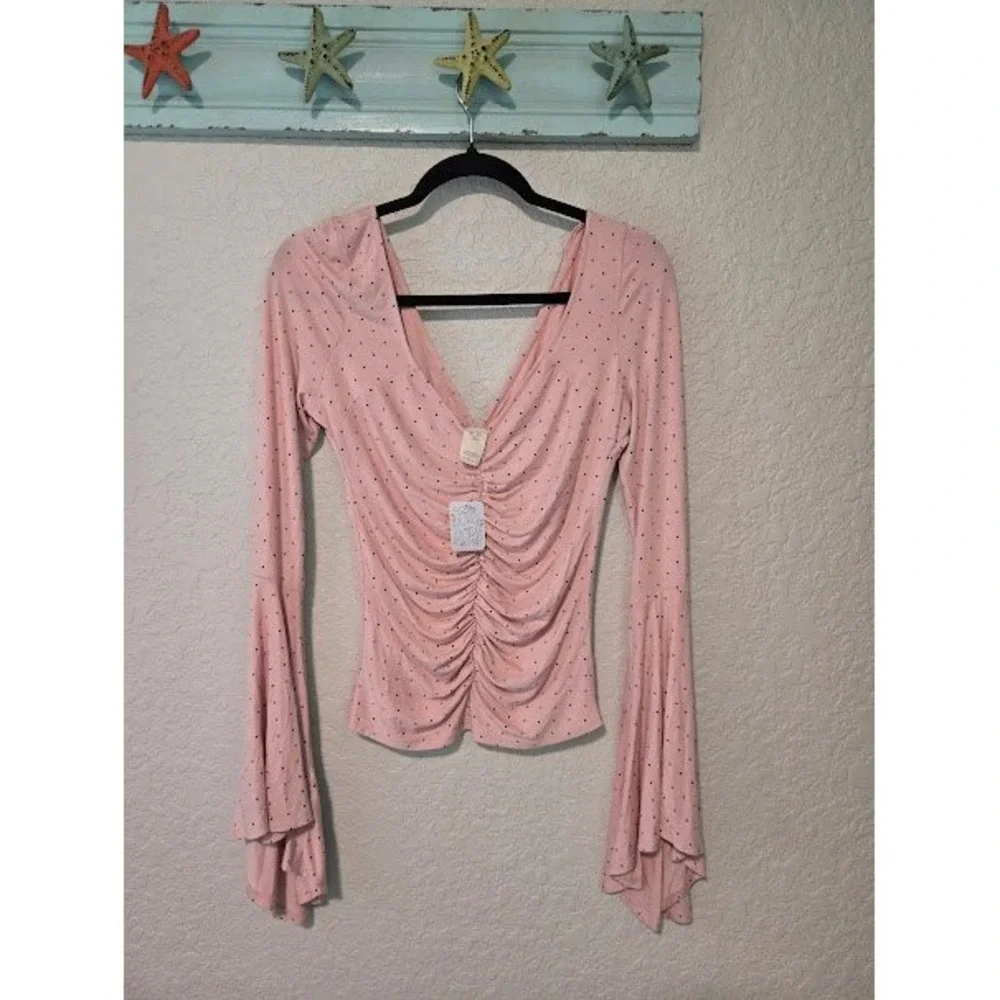 Free People Pink Polka Dot Blouse